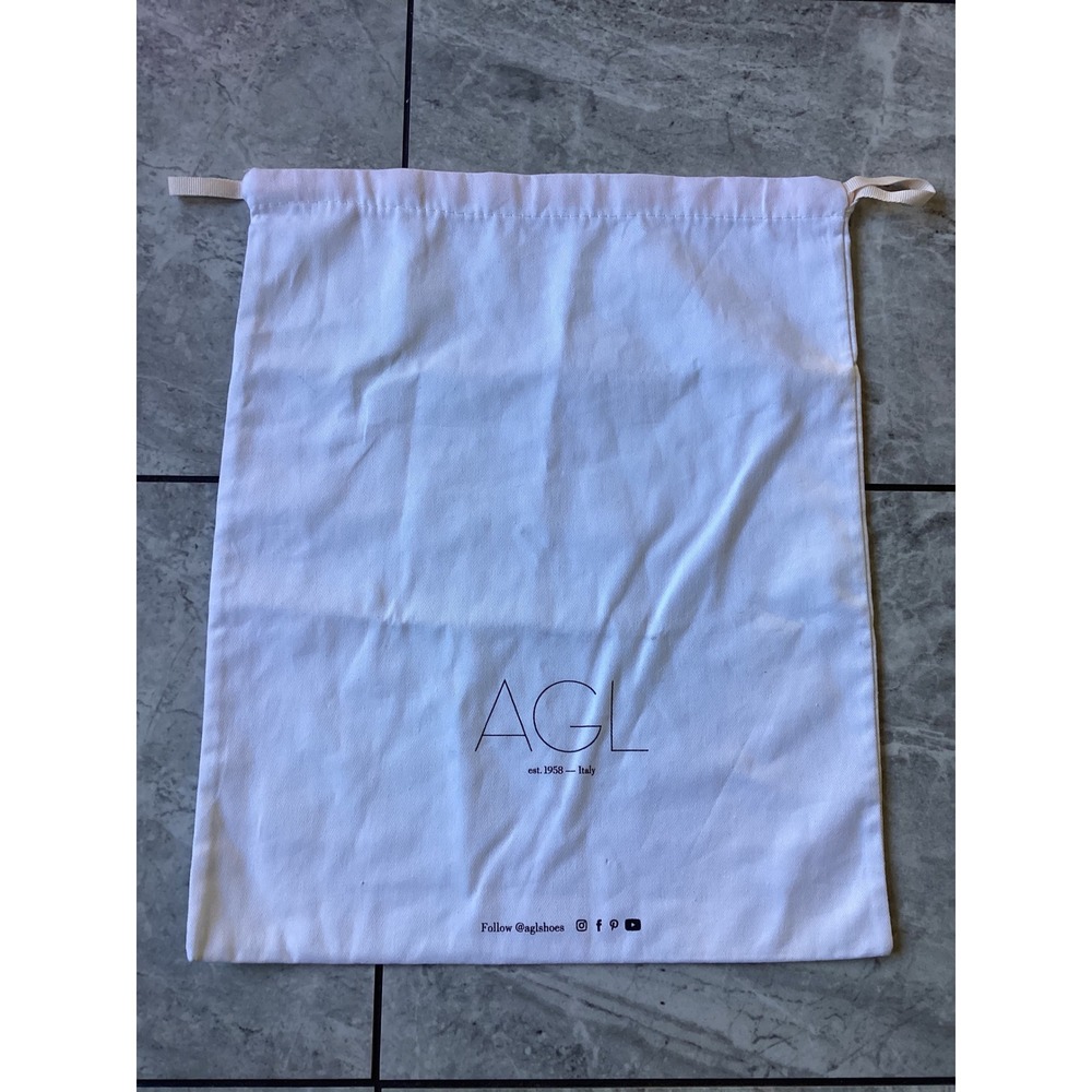 AGL Attilio Giusti Leombruni White Cotton Drawstring Shoe Handbag Dust Bag 13x17